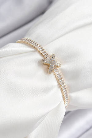 Brass Zircon Stone X Detailed Waterway Model Gold Color Elevator Women Bracelet - Brand: Ebijuteri - Women & Kids, Baby Clothes Wholesale - Globality Store