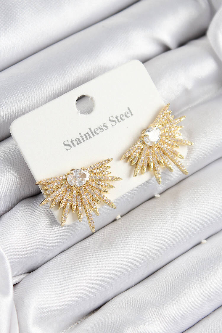 316l Steel Zircon Stone Fan Model Gold Color Women Earrings - Brand: Ebijuteri - Women & Kids, Baby Clothes Wholesale - Globality Store