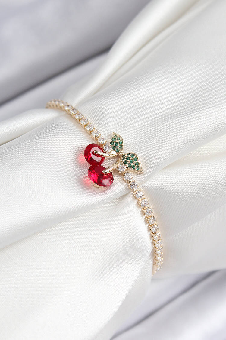 Brass Zircon Stone Cherry Model Gold Color Elevator Women Bracelet - Brand: Ebijuteri - Women & Kids, Baby Clothes Wholesale - Globality Store