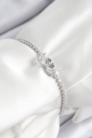 Brass Zircon Stone Swan Model Silver Color Elevator Women Bracelet - Brand: Ebijuteri - Women & Kids, Baby Clothes Wholesale - Globality Store