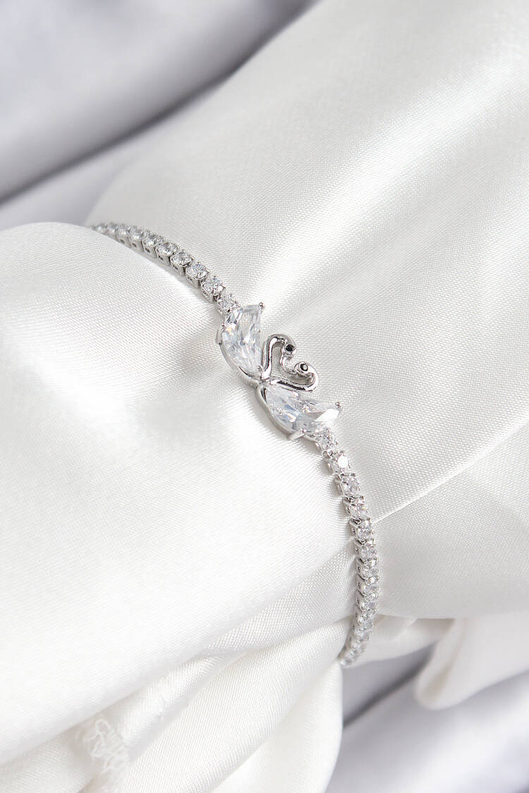 Brass Zircon Stone Swan Model Silver Color Elevator Women Bracelet - Brand: Ebijuteri - Women & Kids, Baby Clothes Wholesale - Globality Store