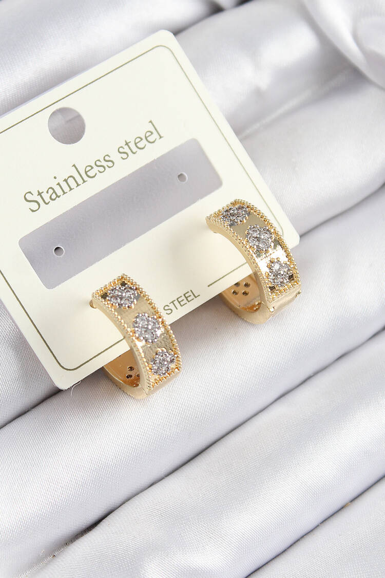 316l Steel Zircon Stone Ring Model Gold And Silver Color Women Earrings - Brand: Ebijuteri - Women & Kids, Baby Clothes Wholesale - Globality Store