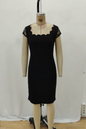 Black Elegant Sheath Dress With Square Neck - Brand: Janes - Women & Kids, Baby Clothes Wholesale - Globality Store