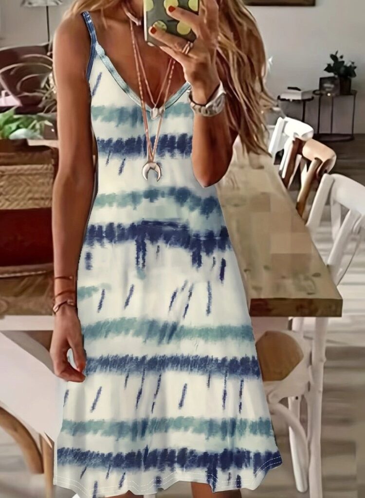Tie Dye V-Neck Knee Length Slip Dress