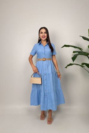Casual Maxi Shirt Dress With Notched Neck