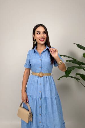 Casual Maxi Shirt Dress With Notched Neck