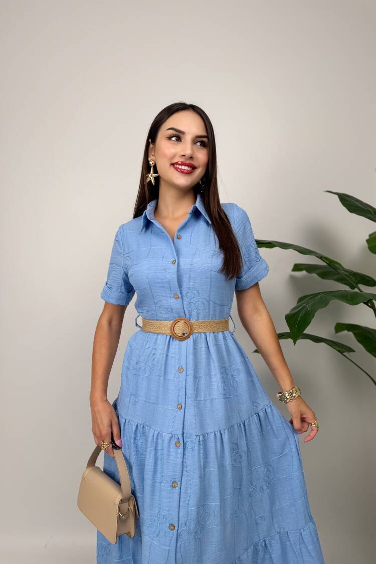 Casual Maxi Shirt Dress With Notched Neck