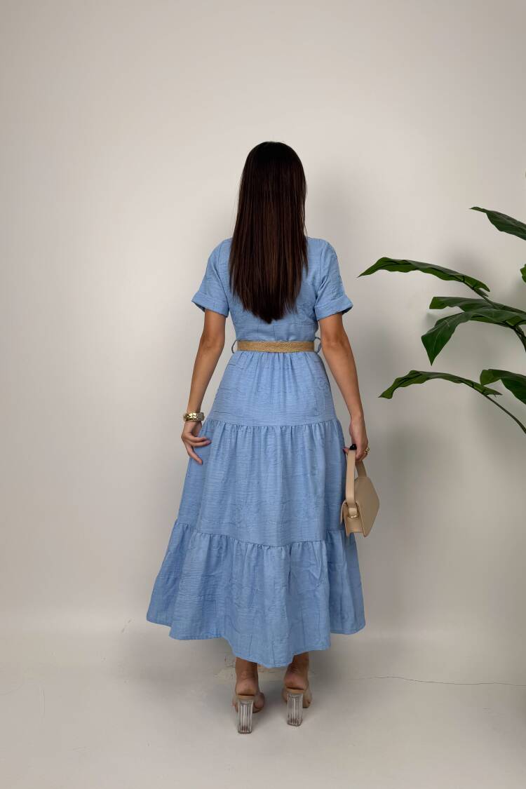 Casual Maxi Shirt Dress With Notched Neck