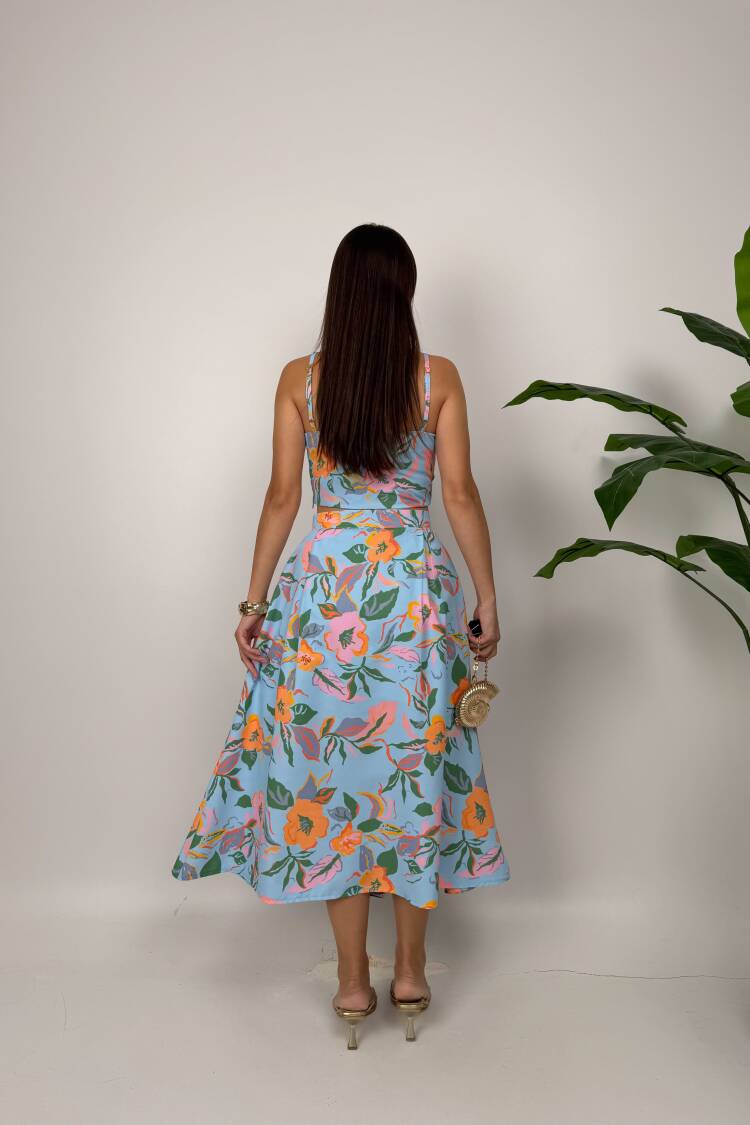 Floral Sleeveless Square Neck Midi Dress