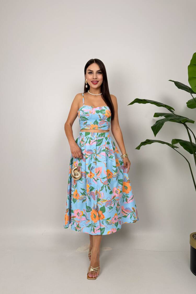 Floral Sleeveless Square Neck Midi Dress