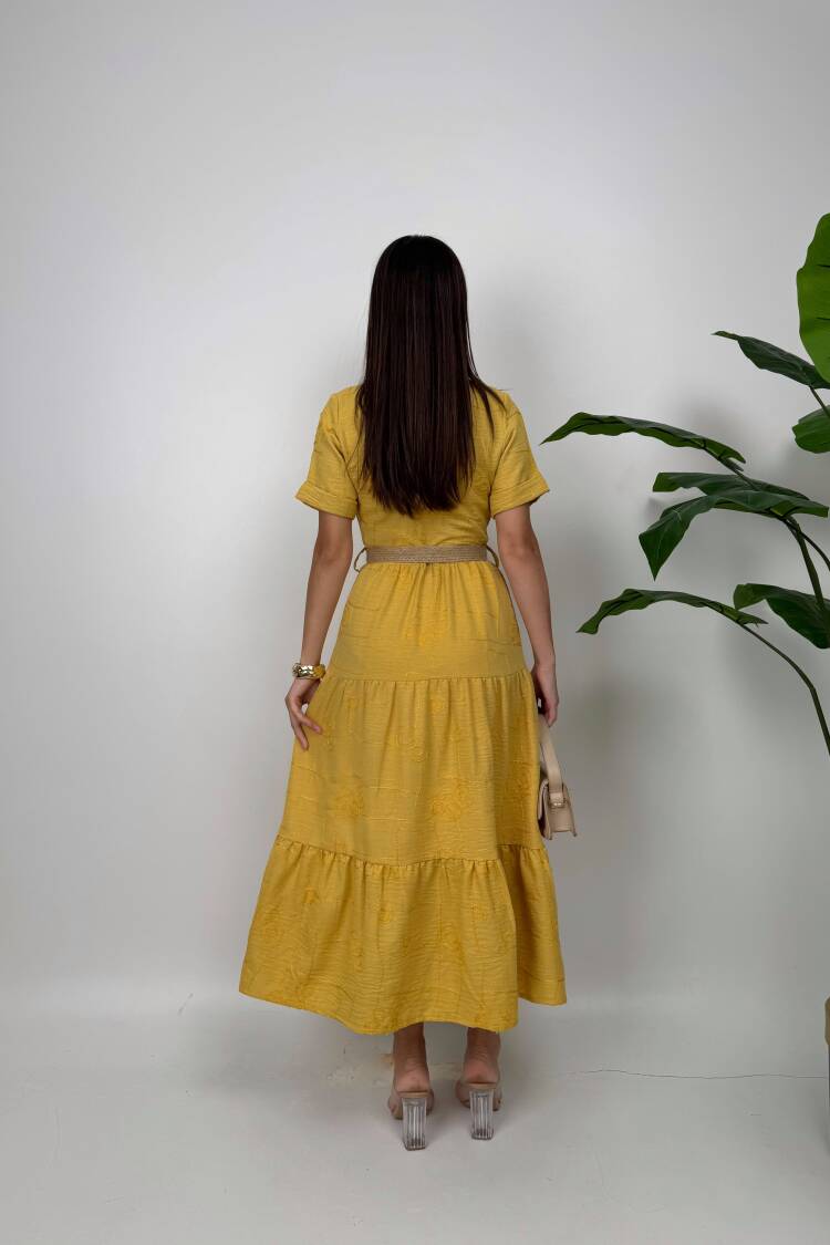 Shirt Dress With Notched Neck And Short Sleeves
