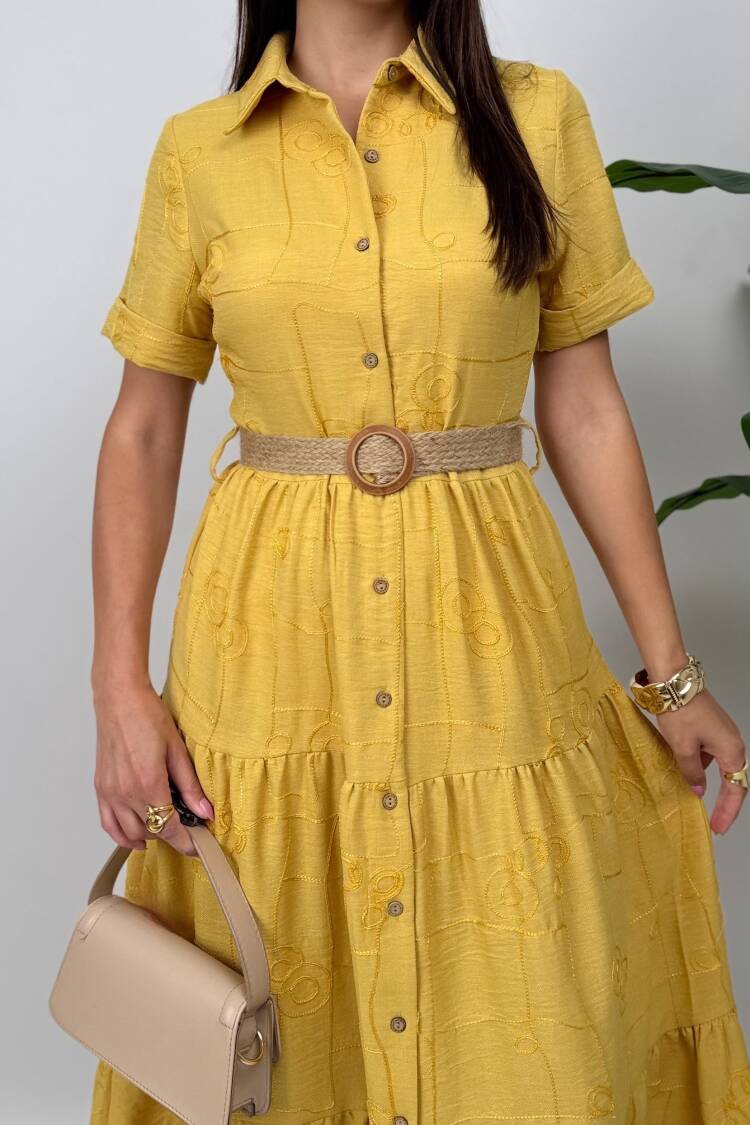 Shirt Dress With Notched Neck And Short Sleeves