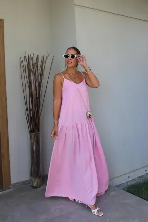 Beige Dress Maxi V-Neck Cami Sleeveless For Summer