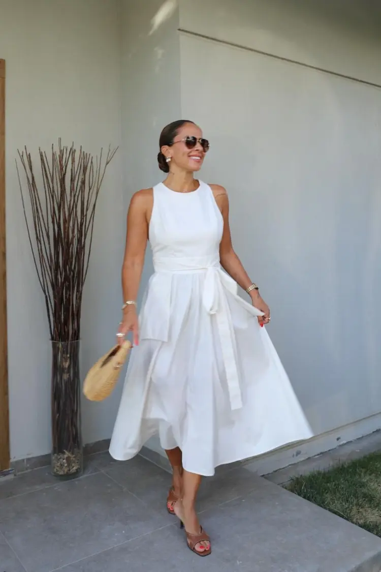 A-Line Midi Dress With Cap Sleeves