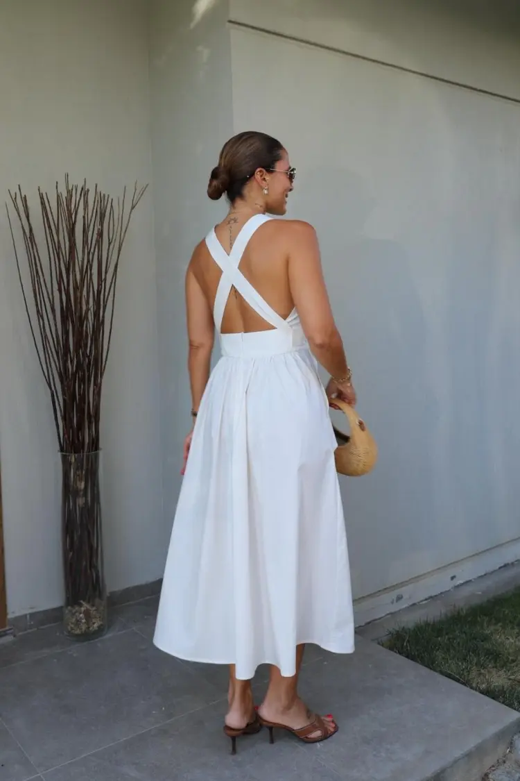 A-Line Midi Dress With Cap Sleeves