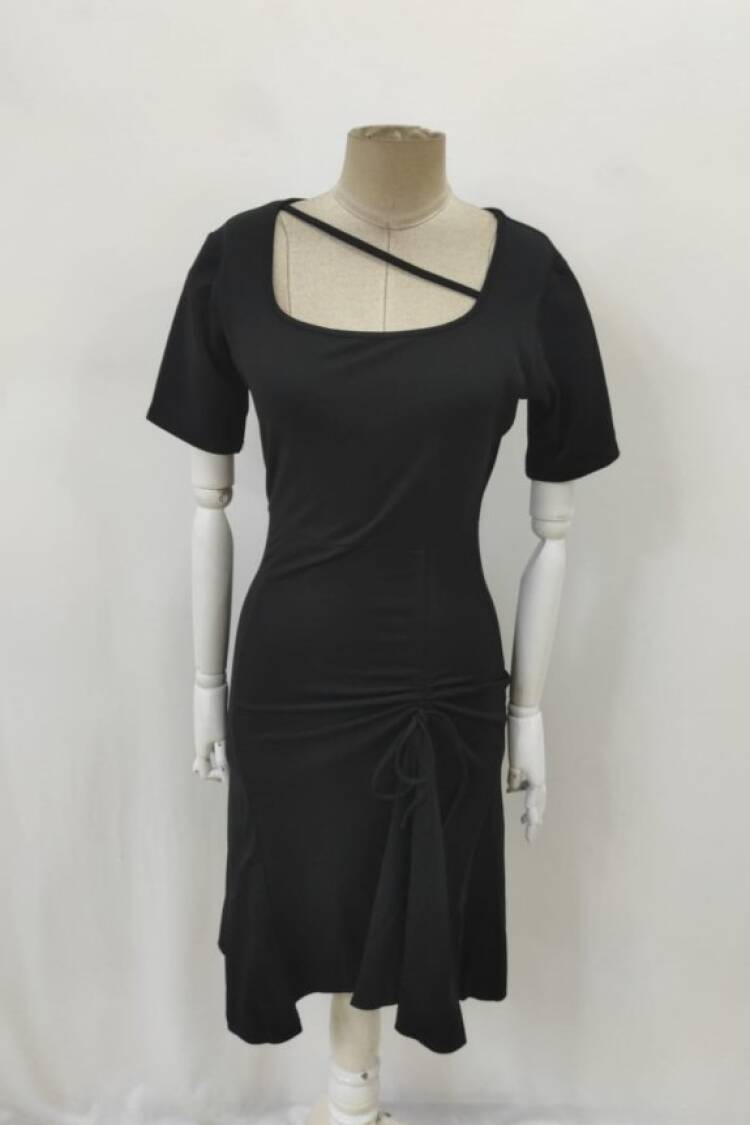 Black Fit And Flare Midi Dress With Square Neck