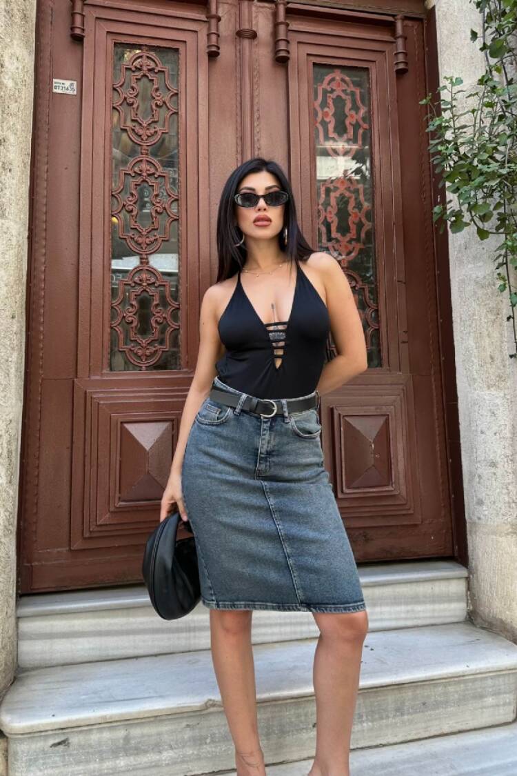 Pencil Skirt High Waist Buttoned Midi