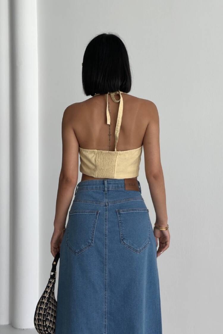 A-Line Maxi Skirt With High Waist & Buttoned Closure