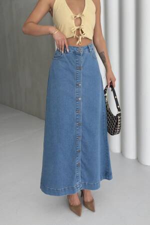 A-Line Maxi Skirt With High Waist & Buttoned Closure