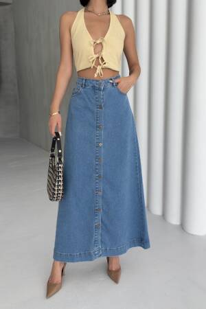 A-Line Maxi Skirt With High Waist & Buttoned Closure