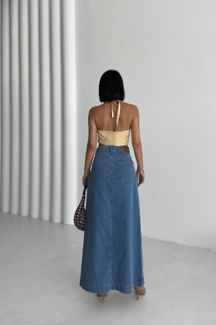 A-Line Maxi Skirt With High Waist & Buttoned Closure