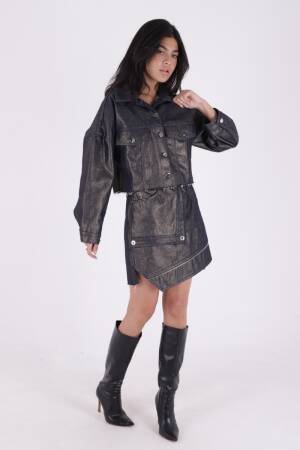 Black Asymmetrical Mini Skirt With Patch Pocket