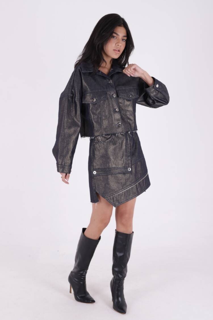 Black Asymmetrical Mini Skirt With Patch Pocket