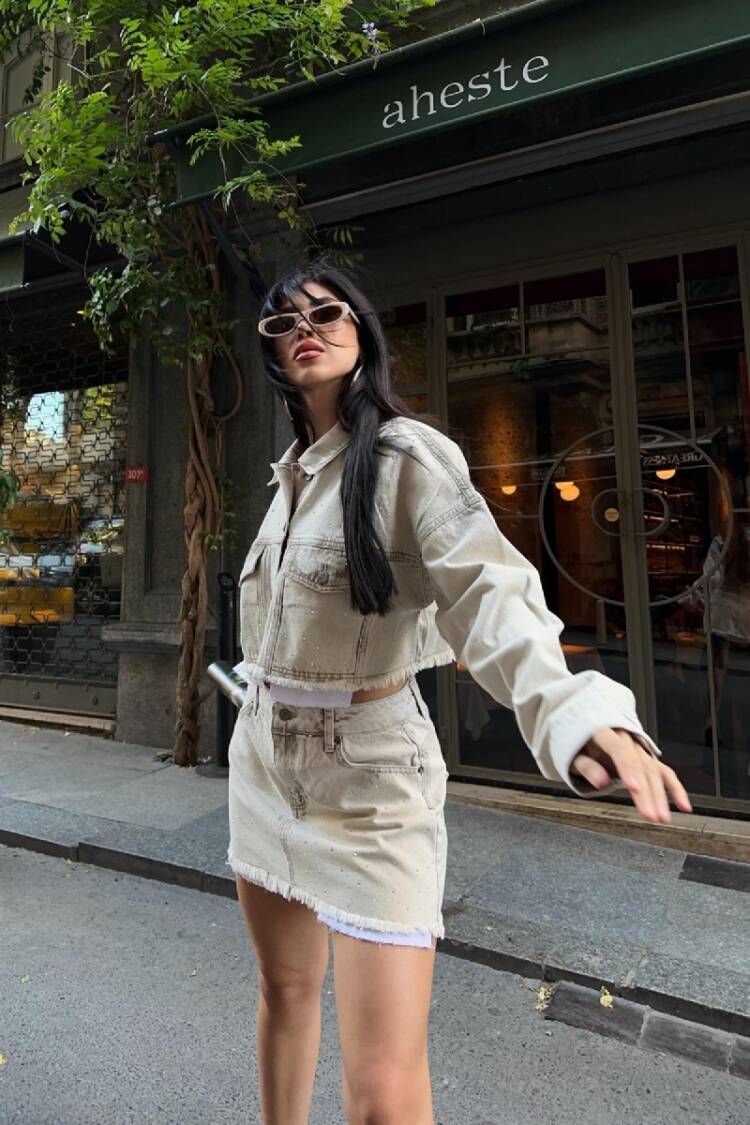 Beige A-Line Mini Skirt With Buttoned Closure