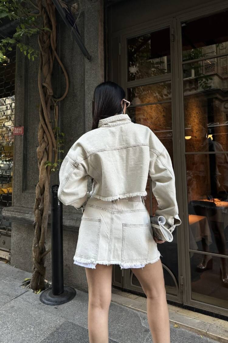 Beige A-Line Mini Skirt With Buttoned Closure