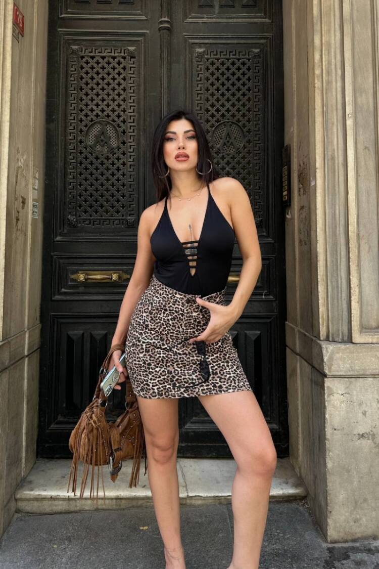 Brown Leopard Print Bodycon Mini Skirt