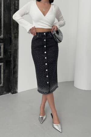 Black High Waist Pencil Midi Skirt With Polka Dots