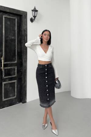 Black High Waist Pencil Midi Skirt With Polka Dots