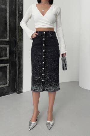 Black High Waist Pencil Midi Skirt With Polka Dots