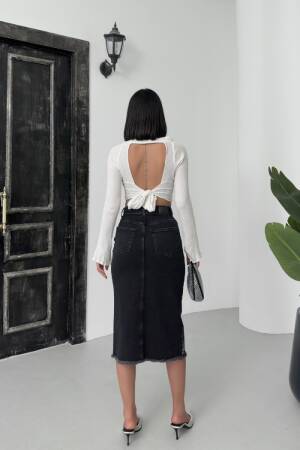 Black High Waist Pencil Midi Skirt With Polka Dots