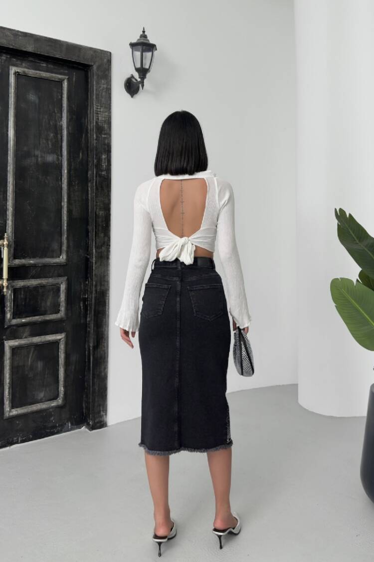 Black High Waist Pencil Midi Skirt With Polka Dots