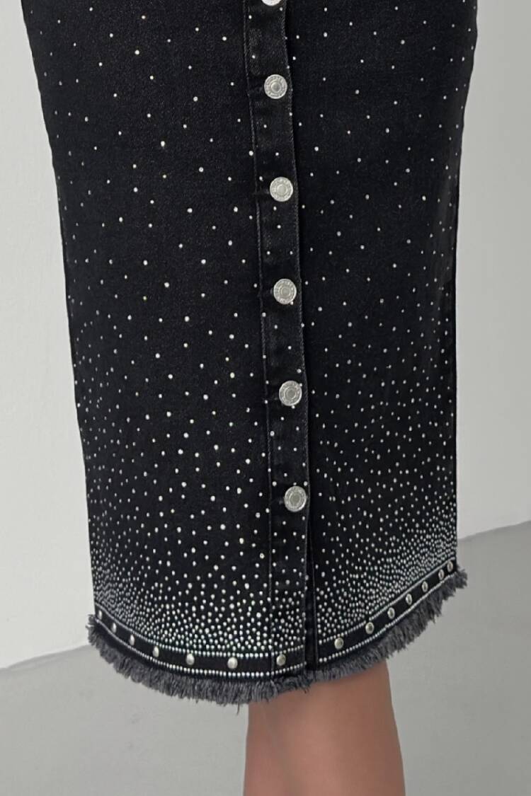 Black High Waist Pencil Midi Skirt With Polka Dots