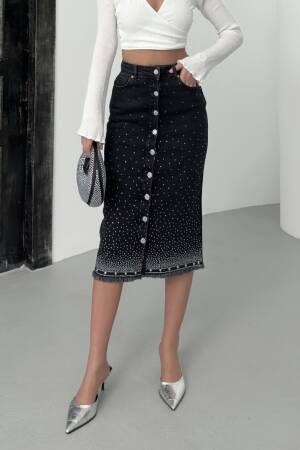 Black High Waist Pencil Midi Skirt With Polka Dots