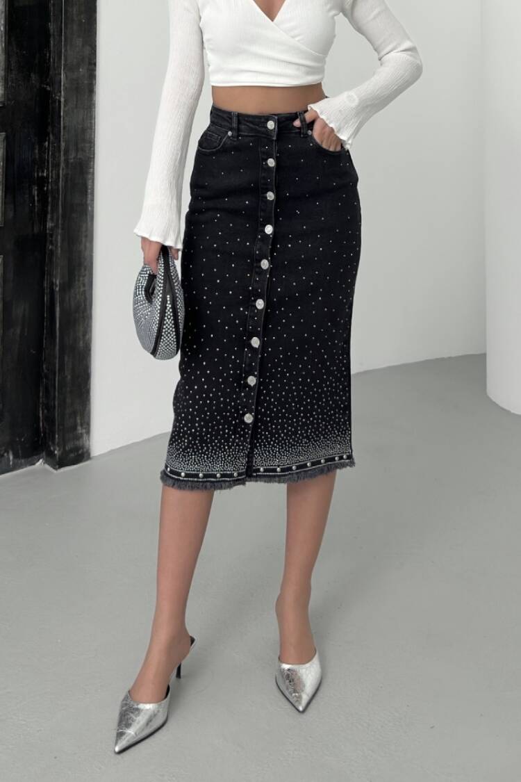 Black High Waist Pencil Midi Skirt With Polka Dots