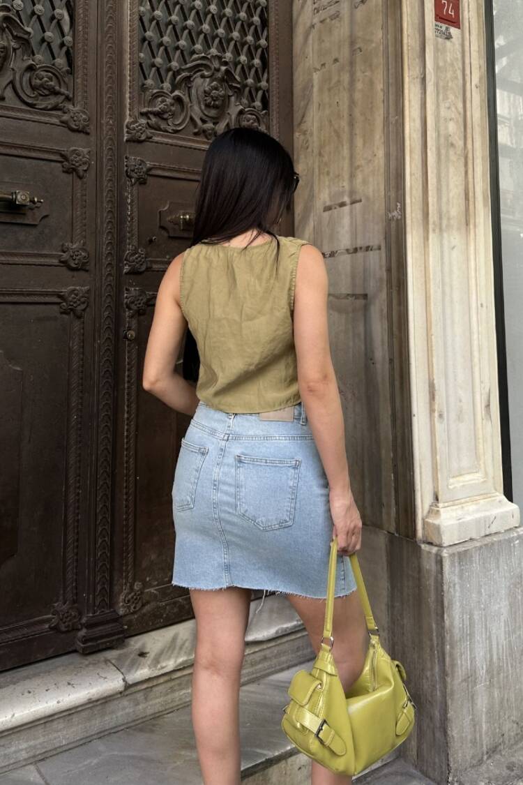 Blue A-Line Mini Skirt With Tie Closure