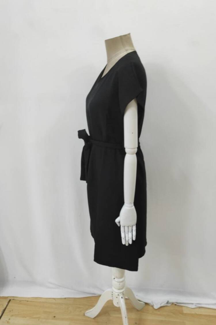 Black A-Line V-Neck Knee Length Dress