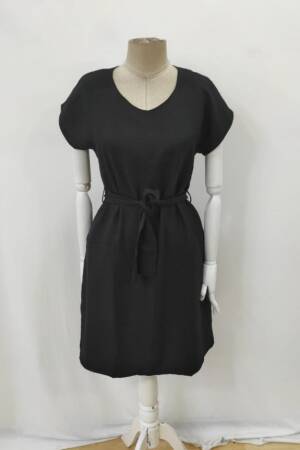 Black A-Line V-Neck Knee Length Dress