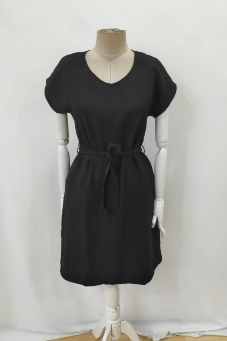 Black A-Line V-Neck Knee Length Dress