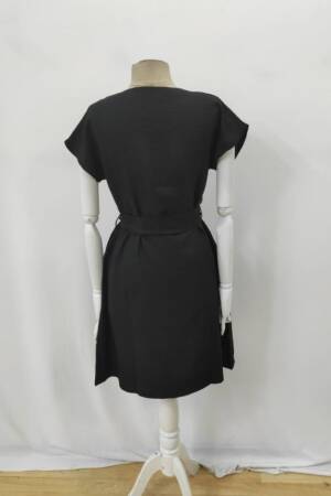 Black A-Line V-Neck Knee Length Dress