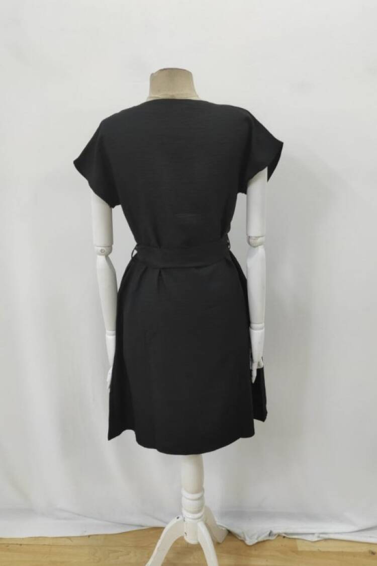 Black A-Line V-Neck Knee Length Dress