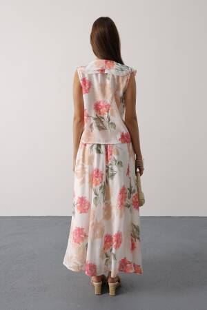 White Floral Flared Maxi Skirt