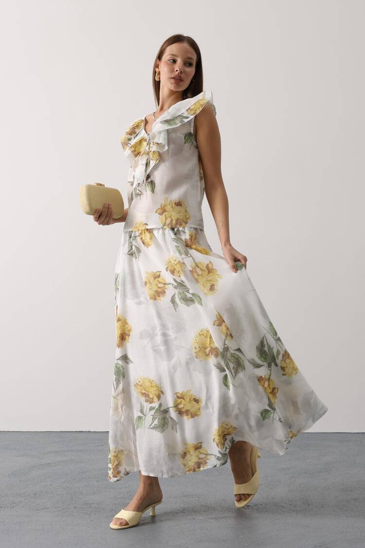White Boho Flared Maxi Skirt