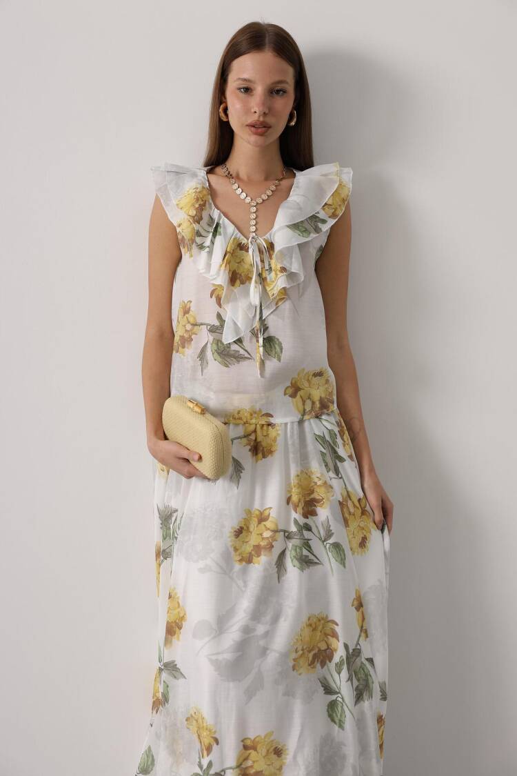 White Boho Flared Maxi Skirt