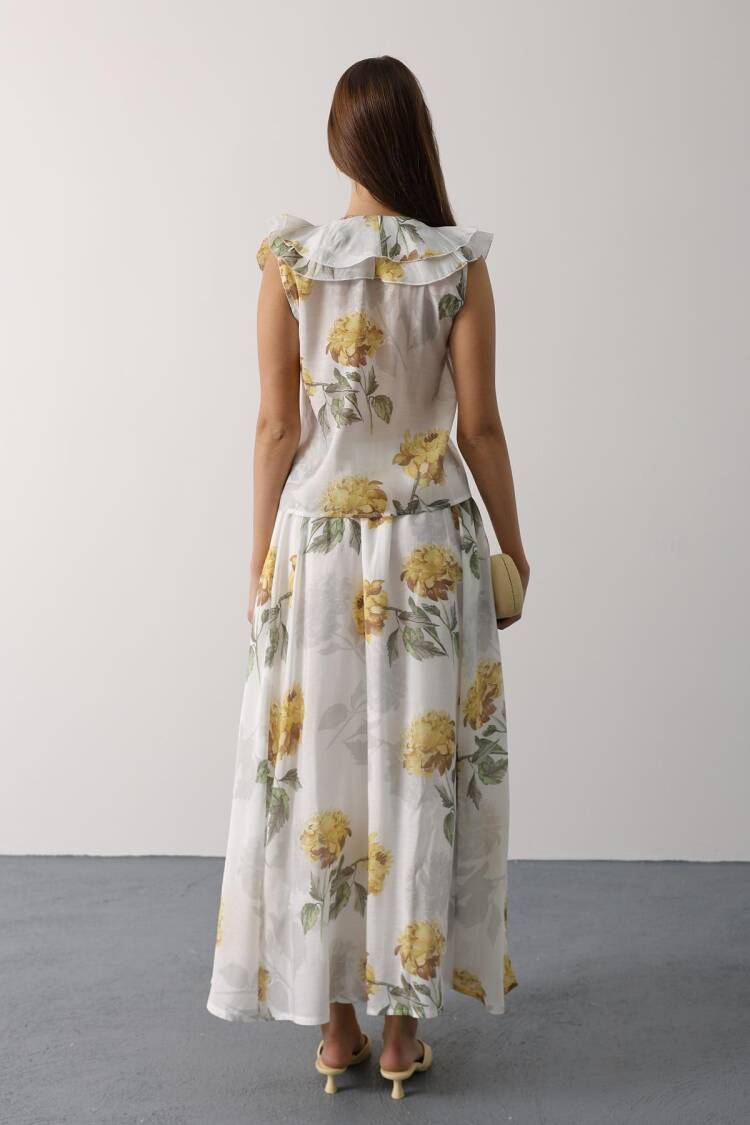 White Boho Flared Maxi Skirt