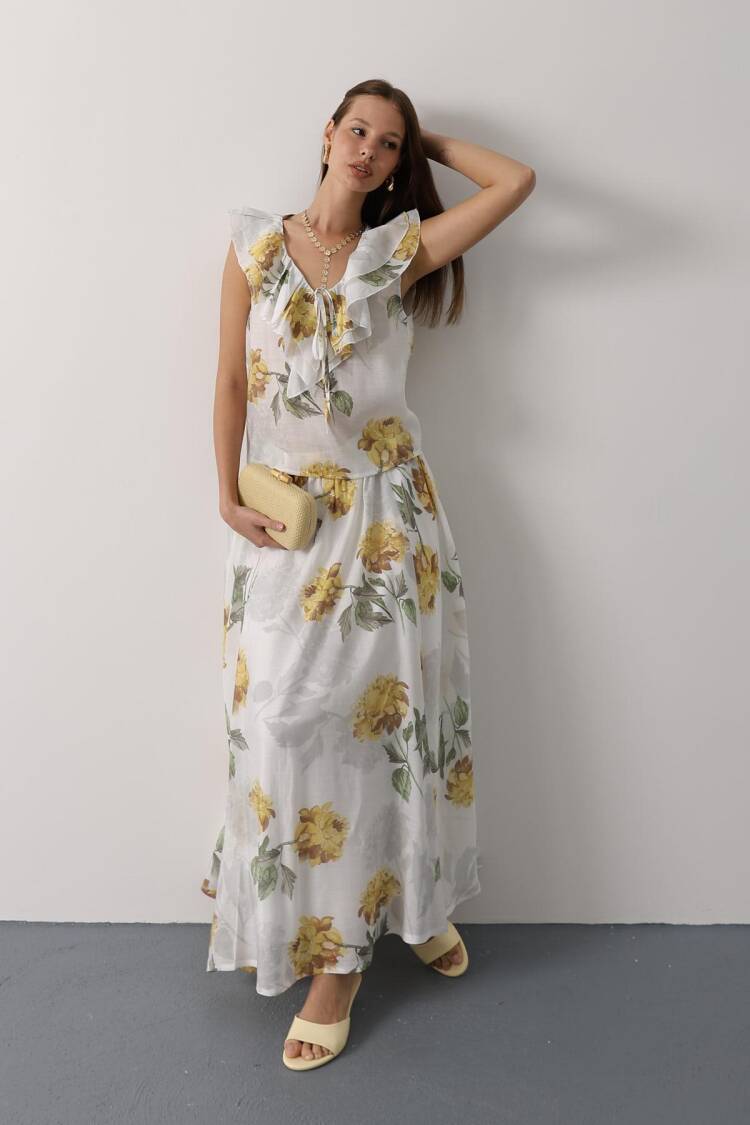 White Boho Flared Maxi Skirt