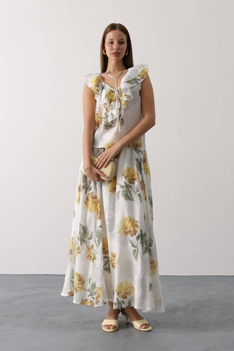 White Boho Flared Maxi Skirt